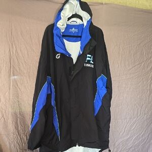 Black and Blue Performance Jacket with Water-Resistant Fabric